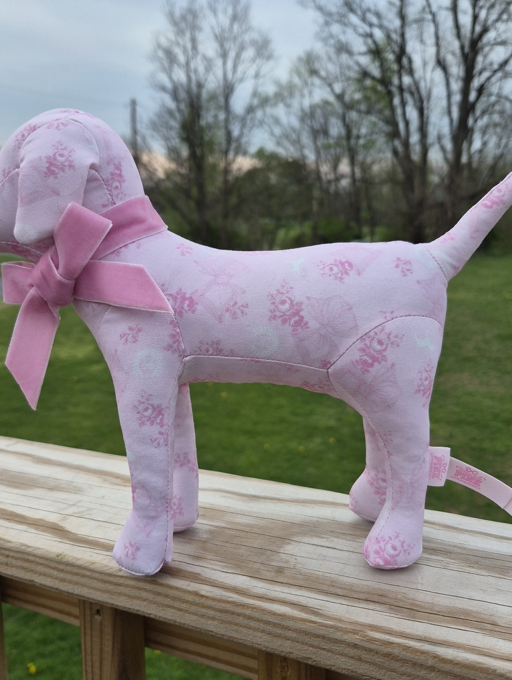 VS PINK x LoveShackFancy Plush Dog Medium 12" Victorias Secret Pink Bows